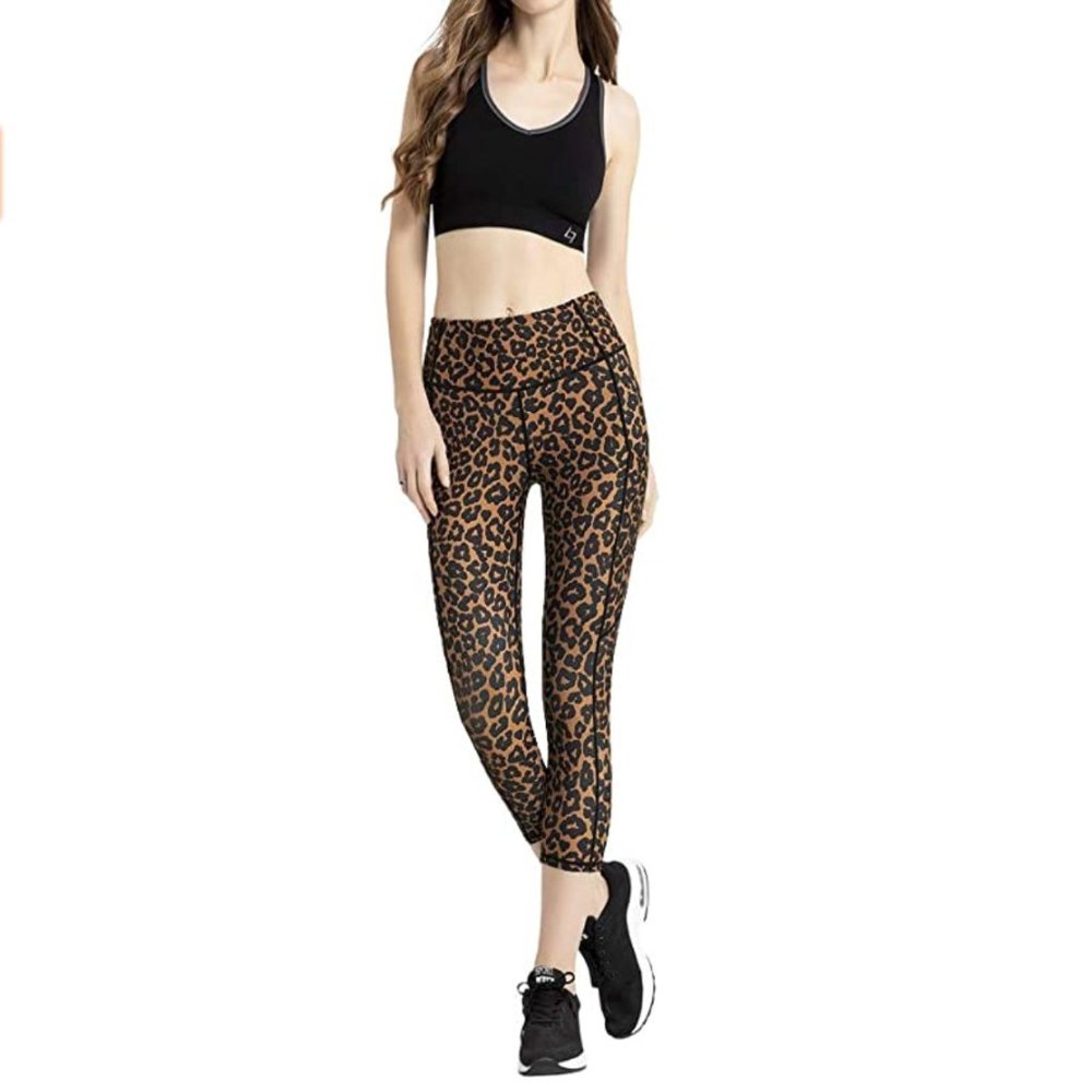 FITTIN Women's Cheetah Workout Capris with Pocket